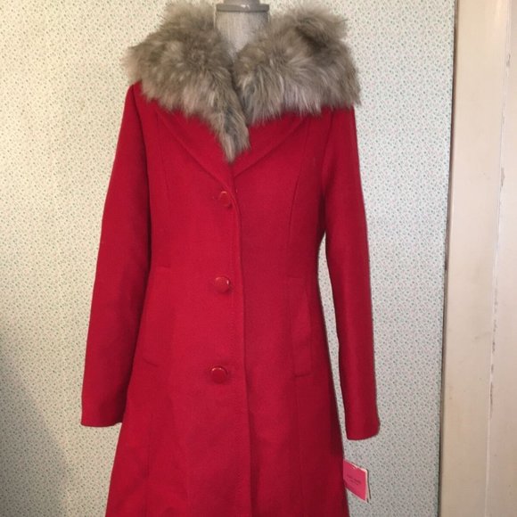 kate spade Jackets & Blazers - Kate Spade NEW YORK Women's Red Scarlet Faux Fur Collar Wool Coat M NWT